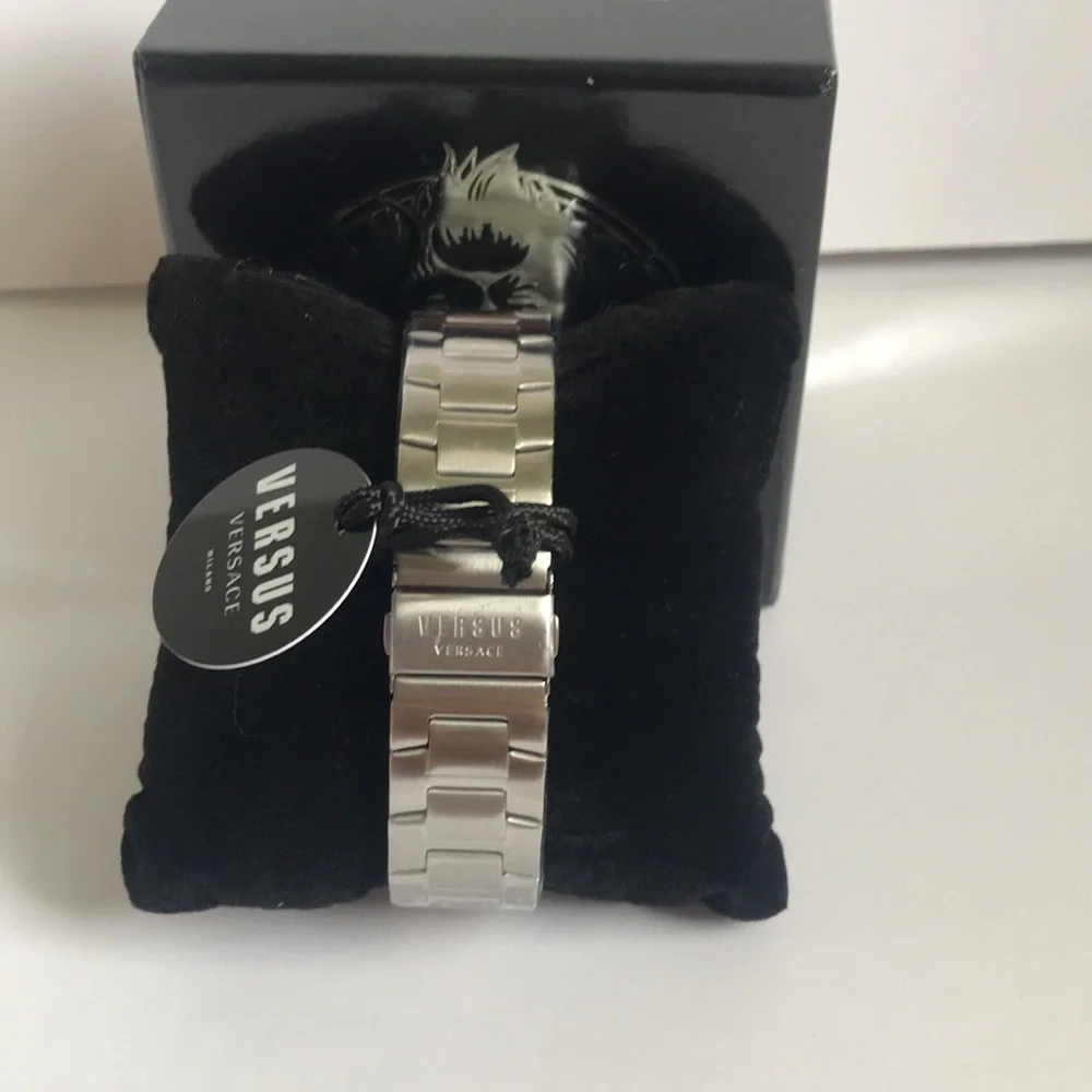 Versus Versace Silver Stainless Steel Watch with Deep Blue Dial